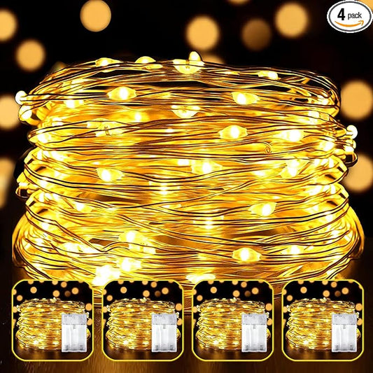 4 Pack LED Fairy Lights Battery Operated 20FT 60 LEDs Silver Wire String Lights Twinkle Lights Starry Fairy Lights for Bedroom Christmas Wedding Party Indoor Outdoor Decorations, Warm White