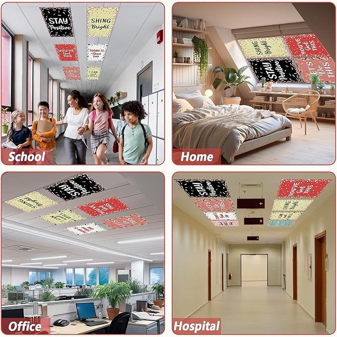 QOUBAI 6Pcs Fluorescent Light Covers, 4x2 Feet Magnetic Light Cover Fluorescent Light Shade Panel Positive Inspirational Ceiling Lights Filters for Office Classroom Home Drop Ceiling Colorful Confetti