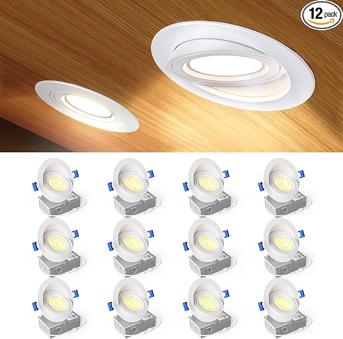 Ensenior 12 Pack 4 inch LED Gimbal Led Recessed Light with Junction Box, 2700K-5000K 5CCT, 360°+90° Adjustable Directional Eyeball Lighting, Dimmable, CRI90+, 900LM, 9W=85W, 120V-ETL&FCC