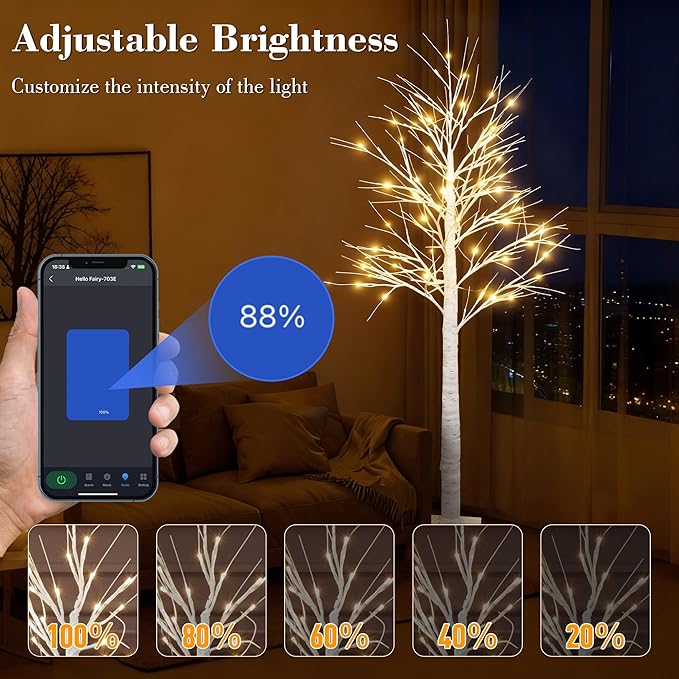 2Pack Smart 6FT Lighted Birch Tree with WW LED Lights for Home Decor, APP & Button Control, Music-Sync, Smart Timer, Multi-Tree Group Control, Indoor & Outdoor Decoration for Room Yard Patio Wedding