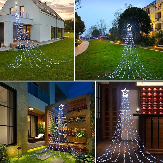Christmas Decoration LED Star String Lights, Christmas Star String Lights with 317 LED Hanging Fairy Curtain Lights for Party Wedding Patio Indoor Outdoor Decorative