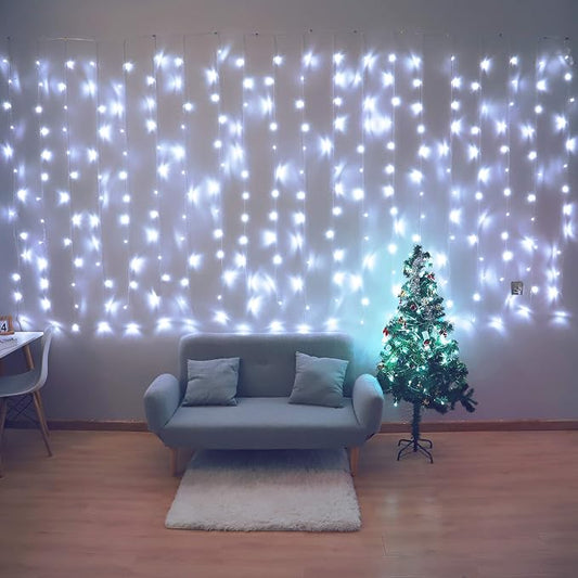 HEYFUNi Curtain Lights,13ftx6.5ft Safety Window Curtain Icicle String Lights 30V 8 Modes for Christmas Wedding Party Home Garden Bedroom Outdoor Indoor Wall Decorations,White