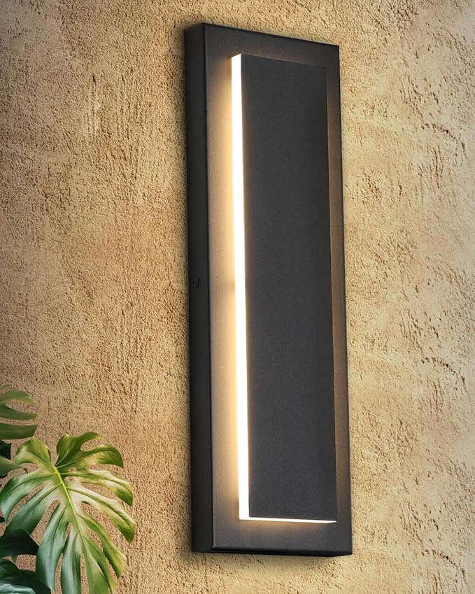 tewei 15.7 Inch Modern Outdoor Wall Sconce, Long Black LED Exterior Lighting Fixtures, Modern Large Outdoor Front Porch Lights Outside Wall Mount Lights for House, Warm White 3000K, 1 Pack
