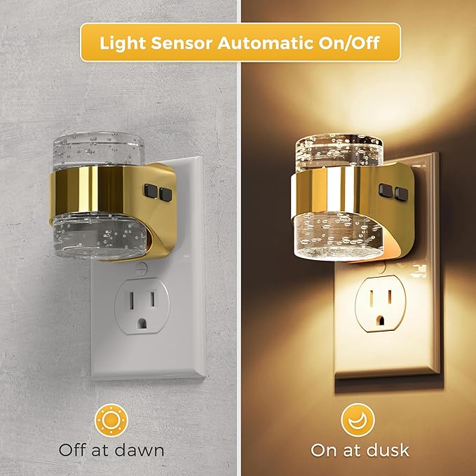 L LOHAS LED Night Light, 2 Pack 3000K Bubble Night Lights Plug into Wall, Acrylic Night Lights with Light Sensor, Adjustable Brightness,Plug in Nightlights for Rooms Bathroom Hallway