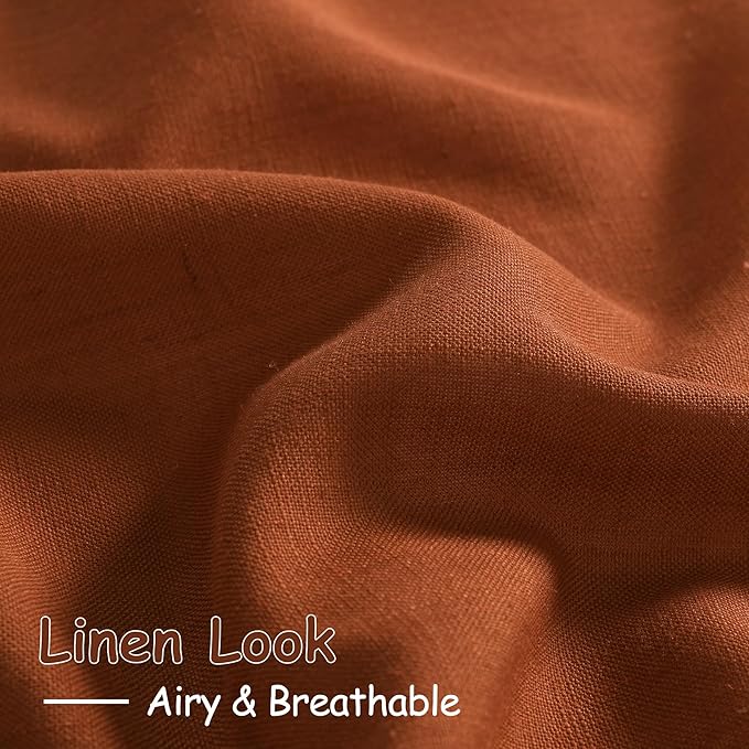 Nanspring Rust Linen Curtains 84 Inch Length 2 Panels Set for Living Room Light Filtering Semi Sheer Curtain Back Tab Rod Pocket Vintage Rustic Luxury Home Decor Drapes for Bedroom Office 52x84
