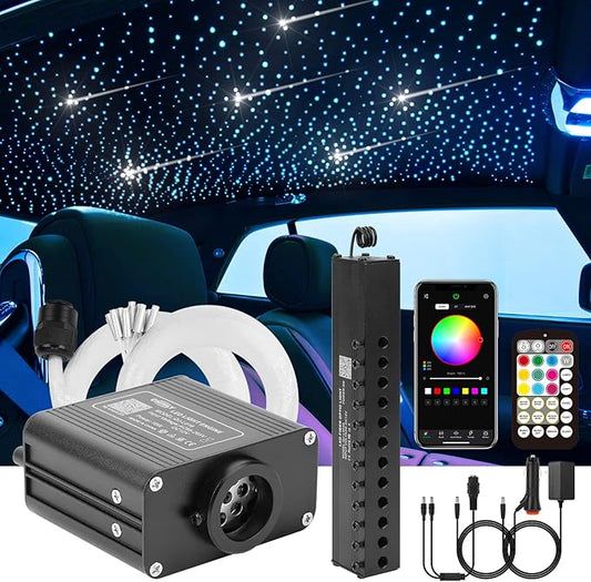 CHINLY Meteor Twinkle 460pcs 9.8ft 0.03in Star Headliner Fiber Optic Lights kit+Shooting Stars Light kit,Music Mode Bluetooth APP Control Remote,RGBW Star Lights for car Headliner/Ceiling/Theater