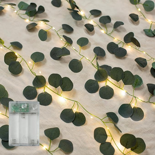 Vine with Fairy Lights, 2 Pack 40 LEDs Vine Lights Eucalyptus Battery Operated Indoor String Lights, Artifical Garland Leaf Fairy Light Wall Wedding Garden Dorm Bedroom Decor