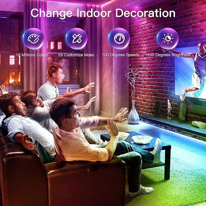 100ft Led Lights for Bedroom, APP Control Music Sync Color Changing,Ultra Long RGB 5050 Led Strip Lights with 44Keys IR Remote for Christmas Room Home Decoration.