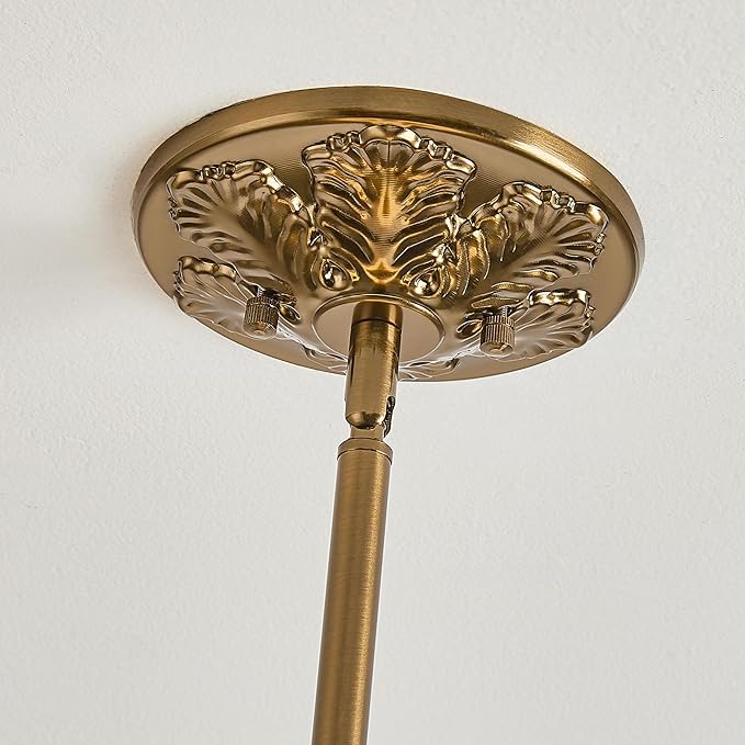 Milk Glass Ceiling Light Fixture, 12" Vintage Semi Flush Mount Pendant Light with Antique Brass Finish, Schoolhouse Light Fixture - Antique Chandelier for Kitchen, Hallway, Dining Room