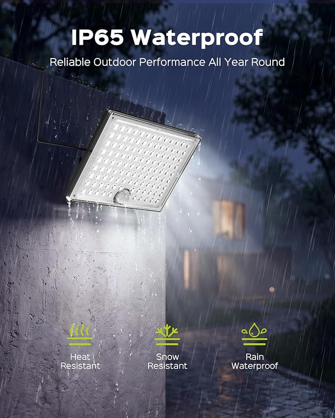 JACKYLED Solar Lights Outdoor with Motion Sensor, 113LED Cool White Solar Flood Lights, Waterproof Dusk to Dawn Solar Powered Security Spot Lights for Porch Patio Yard Garage, 1 Pack
