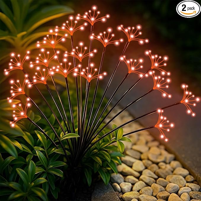 Slyuexu Solar Garden Lights 2 Pack Waterproof Swaying Starburst Light Solar Outdoor Lights for Yard Patio Walkway Pathway Party Wedding Decoration, Unique Gifts for Women, Orange