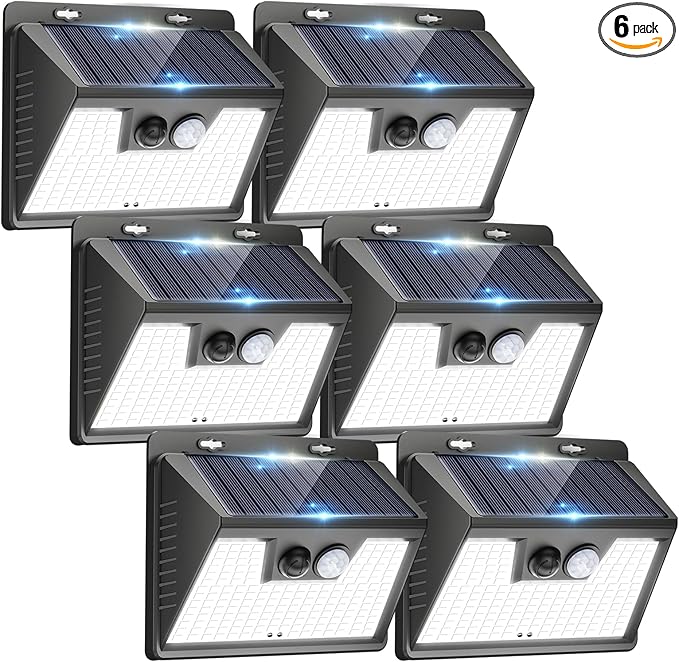 Peasur Solar Lights Outdoor Motion Sensor, 6 Pack 140 LED Solar Powered Fence Light Waterproof, 3 Modes Security Wall Lighting for Outside Yard Deck Garden