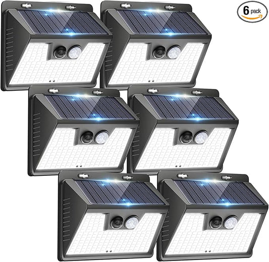 Peasur Solar Lights Outdoor Motion Sensor, 6 Pack 140 LED Solar Powered Fence Light Waterproof, 3 Modes Security Wall Lighting for Outside Yard Deck Garden