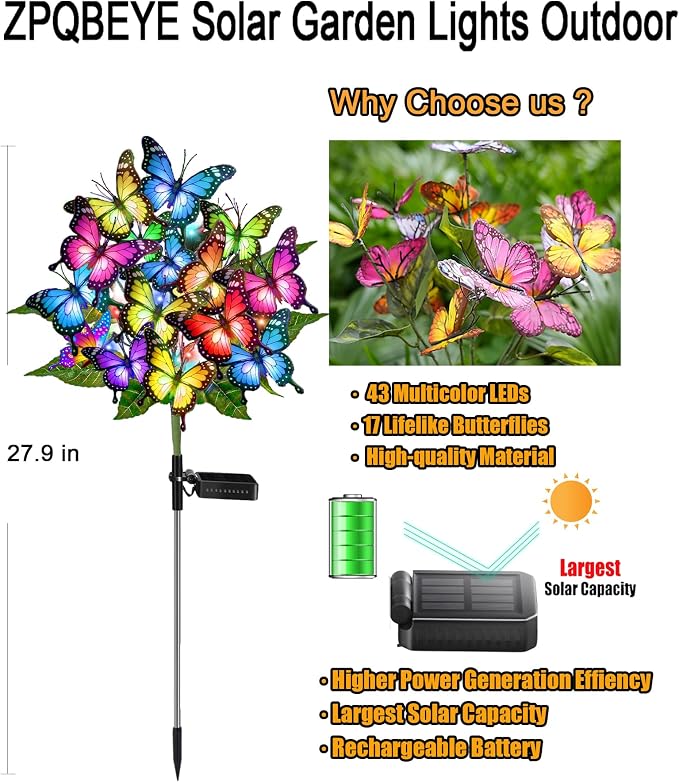 Solar Garden Lights Outdoor Waterproof Decorative Solar Lights Outside 2 Pack with 86 LED 34 Butterfly Flowers Garden Decor Yard Patio Lawn, Gifts for Women Mother's Day Mom