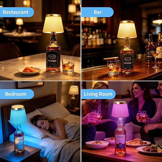 Wireless Bottle Lamp,Rechargeable RGB Linen Bottle Stopper Lamp Have 6000mAh Battery Continuous Use for 20-60 Hours，Suitable for Bedrooms Bars Living Rooms Table and Mothers Day Gifts