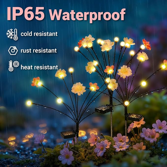 PEVOROS Solar Garden Lights, Warm White LED Swaying Solar Flowers Light for Outside, Waterproof Garden Decor, Outdoor Decorative Lights Yard, Patio, Pathway Decoration Gardening Gifts (8 Pack)