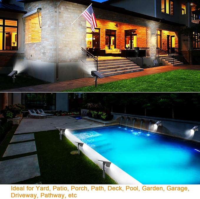 Solar Spotlights Outdoor, IP65 Waterproof LED Solar Uplights with Stake - 2 Lighting Modes, 120° Adjustable, Solar Powered Landscape Lights for Lawn, Walkway, Backyard, Camping (8 Pack)