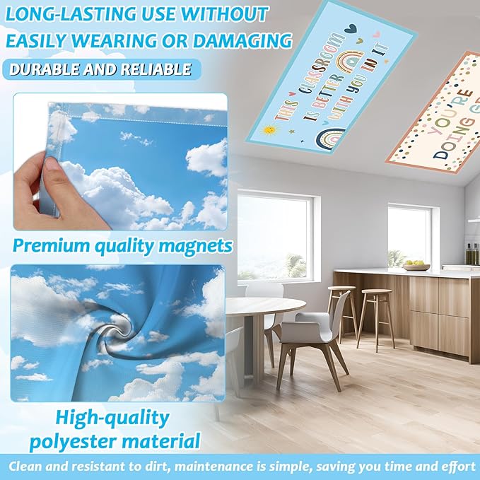 Wiooffen 8Pcs Fluorescent Light Covers for Classroom Ceiling Light 4x2Ft Magnetic Lights Covers Filter Easy Install for Office School Hospitals Ceiling Supply(Purple Starry Sky, White Cloud)
