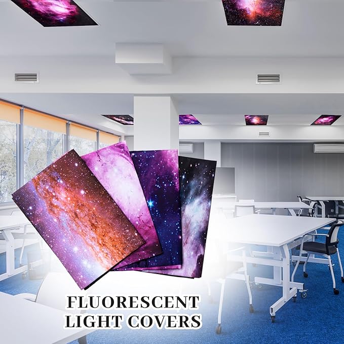 ROCEEI 8 Pack Fluorescent Light Covers, 4 x 2 Feet Magnetic Nebular Covers Bulk for Ceiling Classroom Light, Reduce Glare, Easy Install, Filters for School, Home, Office, Hospitals Cubicle Decor