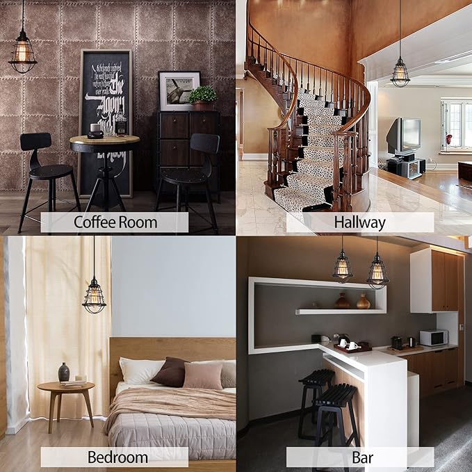 Asnxcju Industrial Plug in Pendant Light, Vintage Hanging Cage Pendant Light with Plug in Cord, Farmhouse E26 E27 Edison Pendant Lighting with On/Off Switch for Living Room Dining Room