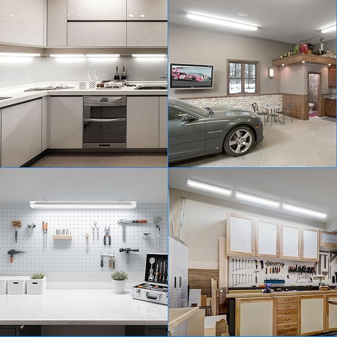 CNSUNWAY LED Shop Lights 2FT, 20W High-Efficiency Under Cabinet Lighting 6500K Cool White, V-Shaped Linkable T8 Shop Light for Workbench, Kitchen, Workshop, Basement, ETL Listed (6 Pack)