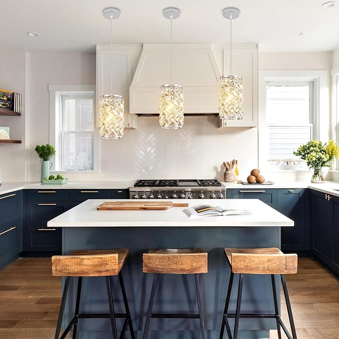 Biewalk Chrome Pendant Light Fixtures Modern Chrome Pendant Lighting Crystal Chandeliers Adjustable Pendant Light Fixture for Kitchen Island Dinning Room Corridor Bedroom