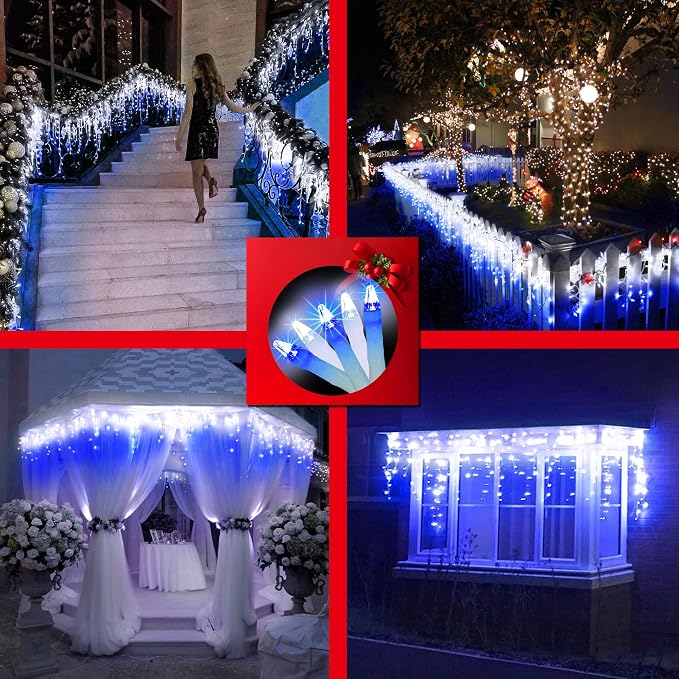 1620 LED Christmas Outdoor Lights with 360 Drops, 164ft Hanging Curtain Lights with 8 Modes Timer & Memory, Waterproof Christmas Fairy Lighs for House Holiday Wedding Christma Decor Blue & Cool White