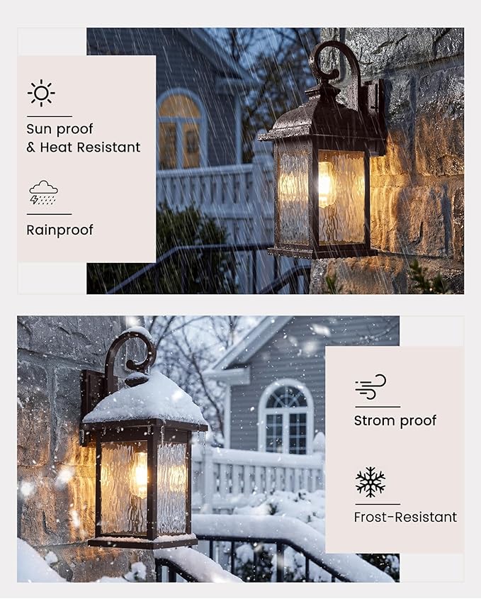 FEMILA 21" Outdoor Wall Light Fixtures, Rust-Proof Waterproof Outdoor Wall Lamp, Ideal for Porch, Patio, Entryway, Garage, with Water Ripple Glass, 4FD54B2 ORB-WP