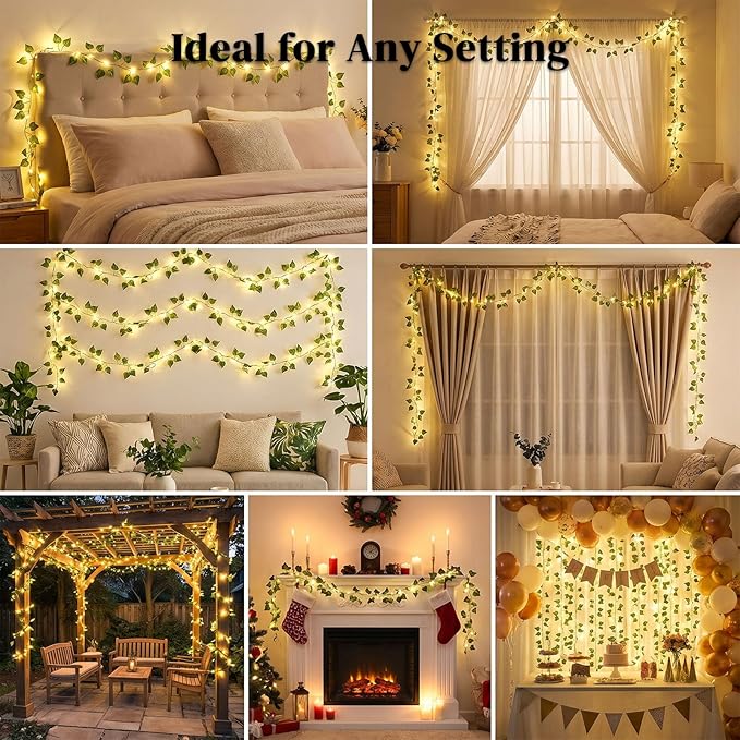 DomeStar 40Ft 120 LED Pothos Vines String Lights with Remote, Fairy Lights with Artificial Greenery Vines for Bedroom, Dorm, Wall, Wedding, Party, Indoor Outdoor Holiday Home Decor
