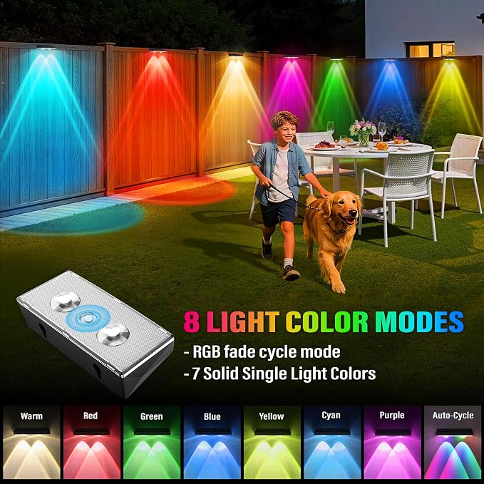 Solar Fence Lights Outdoor, 12-Pack Fence Lights Solar Powered Waterproof IP67 with 8 Color Modes, Dusk to Dawn Auto-Work Solar Lights for Wall, Patio, Garden, Backyard