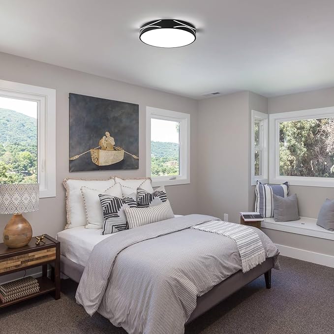 Modern Dimmable LED Flush Mount Ceiling Light, 2700K-6000K Selectable Round Close to Ceiling Lighting Fixtures, Metal Minimalist Black Ceiling Lamp for Bedroom, Kitchen, Hallway, Living Room