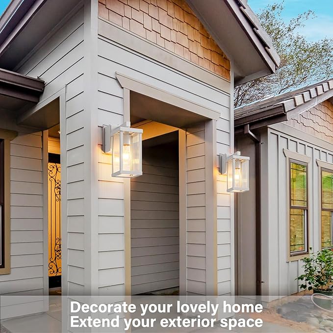 Dusk to Dawn Porch Lights with GFCI Outlets Waterproof Outdoor Wall Lights Exterior Lighting Fixtures Modern Outside Lights Wall Mount for House Patio Garage,White,11.8''H, 2 PC