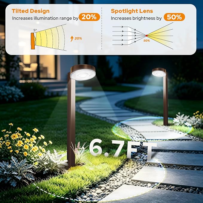 APONUO 8 Pack Solar Pathway Lights Outdoor, 3 Color Temperatures Selectable CCT, Focused Ground Spot Lens, Brighter Up to 12 Hrs IP65 Waterproof Path Lights for Walkway Driveway Yard Garden(Brown)
