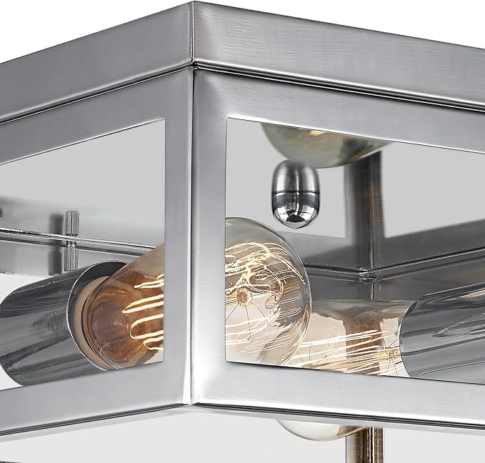 Globe Electric 65747 Memphis Light Flush Mount, Chrome with Clead Glass Panes, 5.12", Bulb Not Included