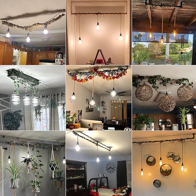 3 Plug-in Pendant Lights Kit - Hemp Rope Cord with Switch, 22 Ft Length, DIY Farmhouse Hanging Lighting Fixture