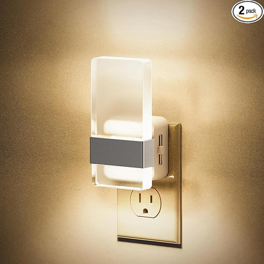 JandCase Night Lights Plug into Wall, Dusk to Dawn Sensor, 3000K Soft White LED, Acrylic Design, 0-100lm Adjustable Brightness, for Bedroom, Bathroom, Living Room, Hallway
