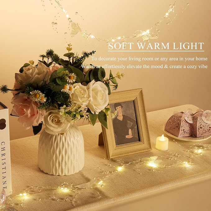 AdasBridal Iridescent Butterfly Fairy Lights, 3.28ft LED Lights Battery Operated, 3-8mm Artificial Beads Mixed 4 Butterflies String Light for Indoor Bedroom Christmas Wedding Party Dorm (2pcs)