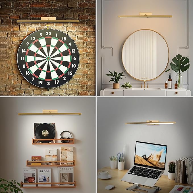 Picture Light for Wall Battery Operated, 16" Rechargeable Art Light with Remote and Timer for Painting, 3 Color Temps, Wireless Wall Light for Display, Artwork, Portrait, Gallery, Gold