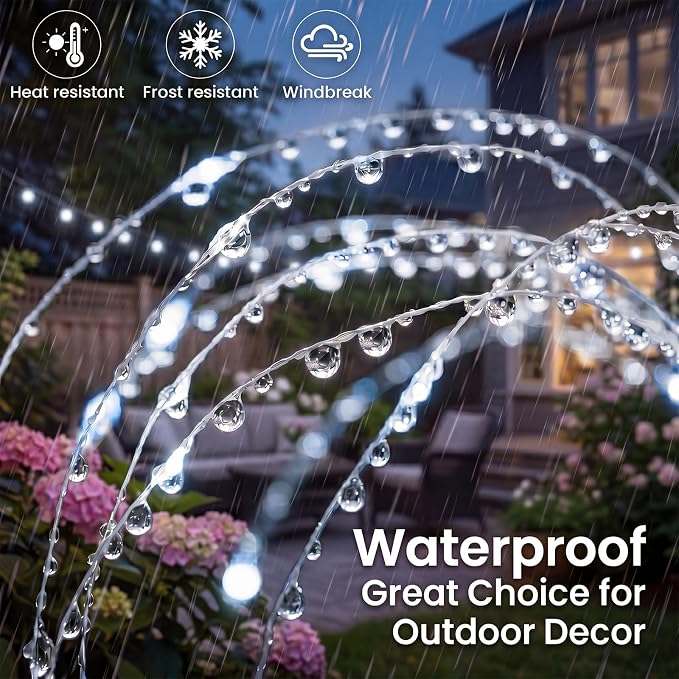 btfarm 4 Pack 120 LED Solar Garden Lights Outdoor, 8 Modes Firework Lights Solar Powered, Waterproof Twinkle Fairy Light Outside for Yard Patio Pathway Pool Christmas Party Decorative, Cool White