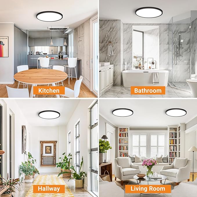 slochi 2Pack LED Flush Mount Ceiling Light Fixture, 12 Inch 24W, 3200LM, Super Slim 0.7 Inch, 3000K-6500K Adjustable Low Profile LED Ceiling Lights for Bedroom, Kitchen, Hallway(Oil Rubbed Bronze)
