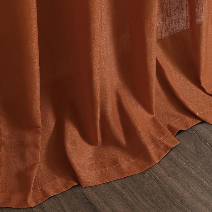 Nanspring Rust Linen Curtains 63 Inch Length for Living Room Light Filtering Semi Sheer Curtain Back Tab and Rod Pocket Vintage Rustic Luxury Home Decor Drapes for Bedroom Office 52x63, 2 Panels