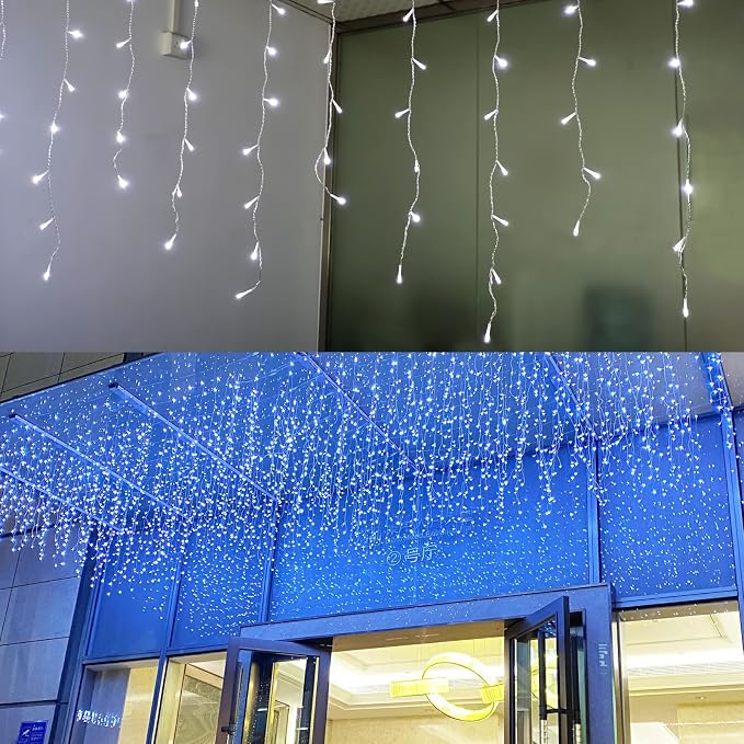 GTSYDING LED Icicle Lights, 16.4FT 216 LEDs 8 Modes Window Curtain Extendable Fairy Christmas Ceiling Dangling Hanging Twinkle Memory Lights for Decorations Outdoor Indoor Cool White, 5M