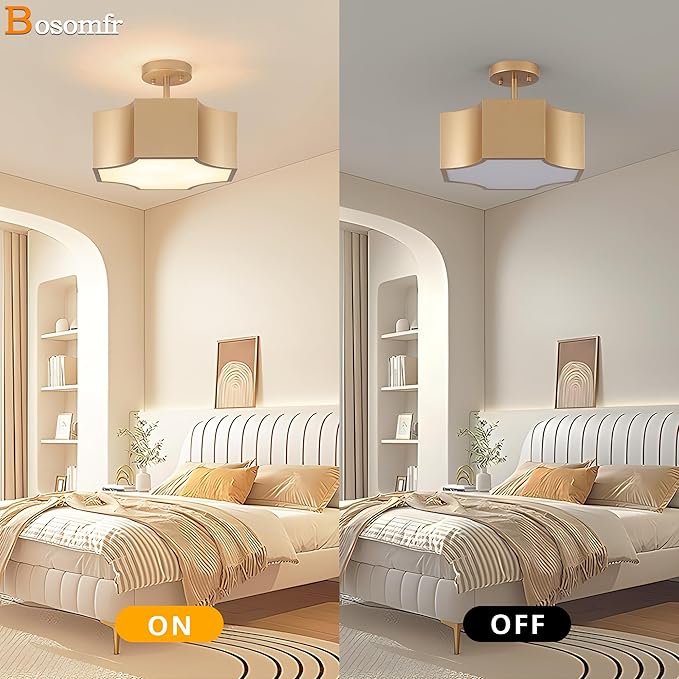 Modern Gold 3-Light Ceiling Light Fixture, Metal Industrial Semi Flush Mount Close to Ceiling Light, Farmhouse Light Fixtures Ceiling Mount, Geometry Chandelier for Kitchen, Dining Room, Hallway