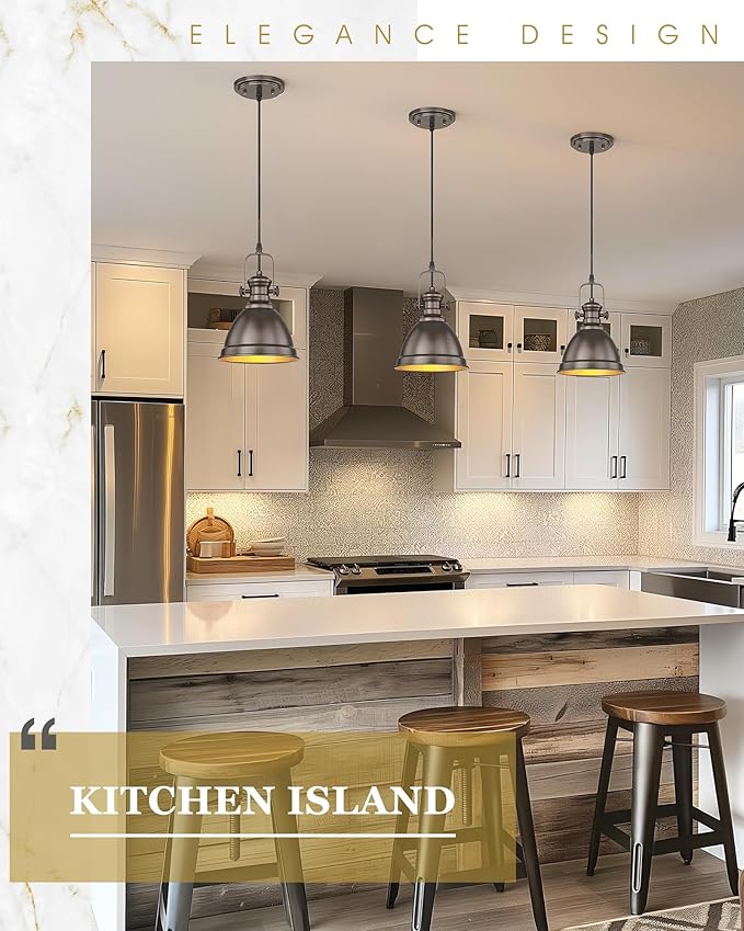 Pendant Lights Kitchen Island, 8" Farmhouse Hanging Lights Fixtures with Metal Shade, Rustic Kitchen Pendant Lighting Over Island for Dining Room, Oil Rubbed Bronze, AD-2151-1PM-ORB
