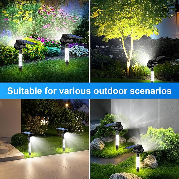Solar Lights Outdoor Waterproof Spot Lights，IP65 Waterproof with Ambient Light Column & Adjustable Brightness,for Garden Yard Pathway Lawn (Cold White, 4 Pack)