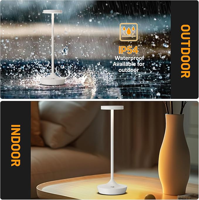 YHT Cordless Rechargeable Table Lamp - 6000mAh Portable LED Battery Operated Table Light - Outdoor Waterproof Dimmable Table Lamps for Restaurant Dining Bedroom Bars Home Patio Outdoor (White 2P)