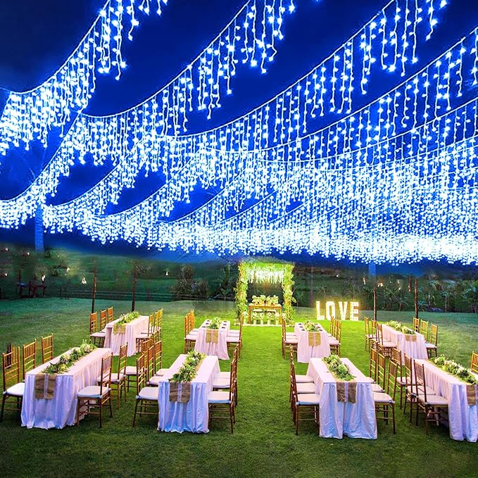 Icicle Christmas Lights Outdoor - 98FT 1216 LED Icicle Lights for Outside with 8 Modes Timer, 228 Drops Waterproof Hanging String Lights Indoor for House Holiday Party Wedding Decorations, Blue