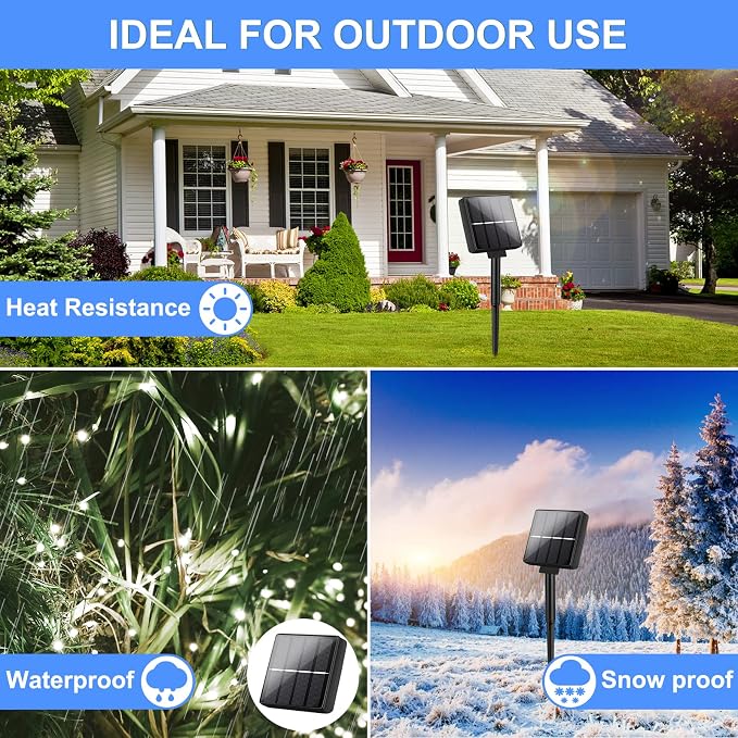 Brightever Solar String Lights Waterproof 288FT, 4-Pack Each 72FT 200 LED Solar Powered Fairy Lights with 8 Modes, Solar Twinkle Lights for Outside, Tree, Backyard, Balcony, Christmas (Daylight White)