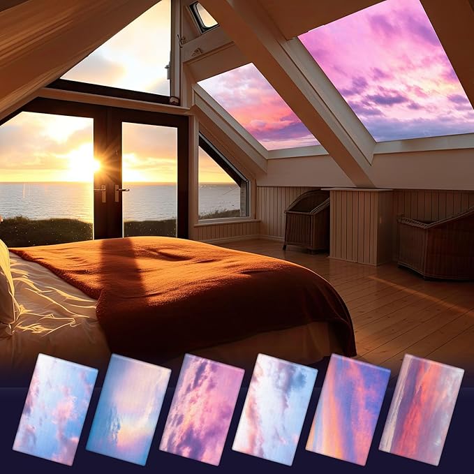 6 Pcs Fluorescent Light Covers for Ceiling Lights with 48 Magnets Decorative Magnetic Light Filters for Classroom Office Kitchen Decoration(Sunset)