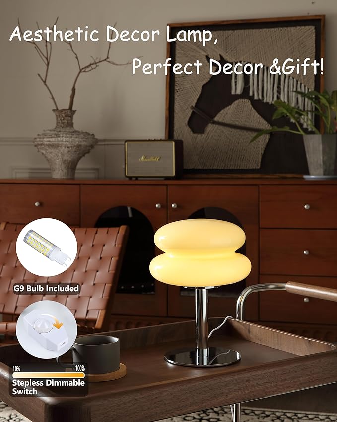 Glivpny Mushroom Lamp Table Lamp for Night Stands,Mid Century Modern Desk Lamps for Bedroom, Vintage Dimmable Bedside Small Lamps, Cute Cool Home Room Aesthetic Decor for Living Room(Cream)